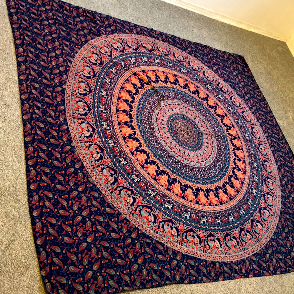 87”X78” Chakra and elephants wall hanging.